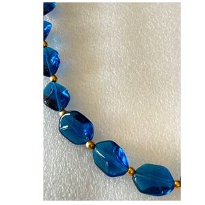 Vintage Royal Blue Faceted Glass Bead Necklace Silver Tone Spacers 22 Inch